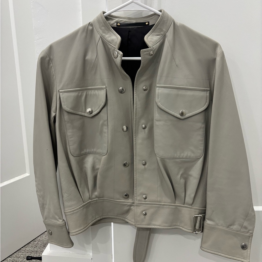 Paul Smith Light Gray Leather Bomber Jacket